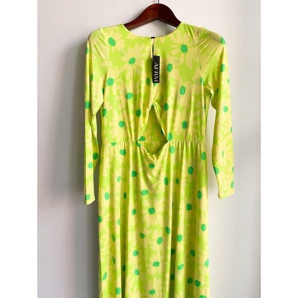 NWT AFRM Lime Green Yellow Floral Long Sleeve Jodi Dress L - Picture 4 of 10